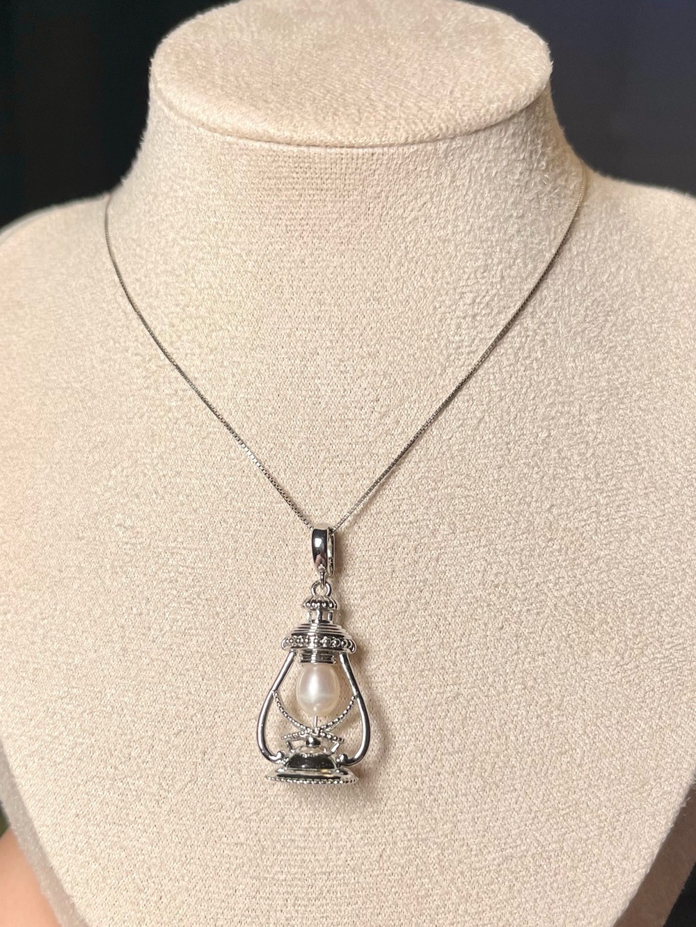 Lantern Freshwater Pearl Pendant - silver-tone
